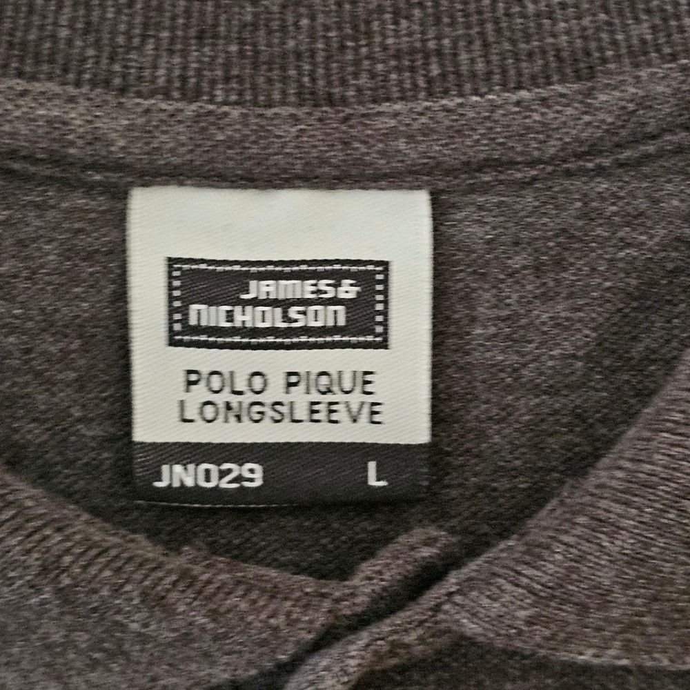 James Nicholson Men's Dark Charcoal Long Sleeve Polo‎ Pique Shirt Size L JN029 - Picture 3 of 5